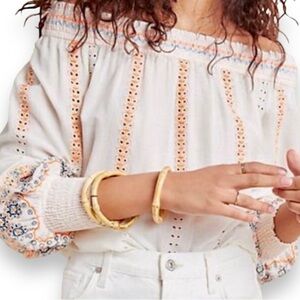 Vineet Bahl Nora Blouse Embroidered Eyelet Off the Shoulder Peasant Boho Small